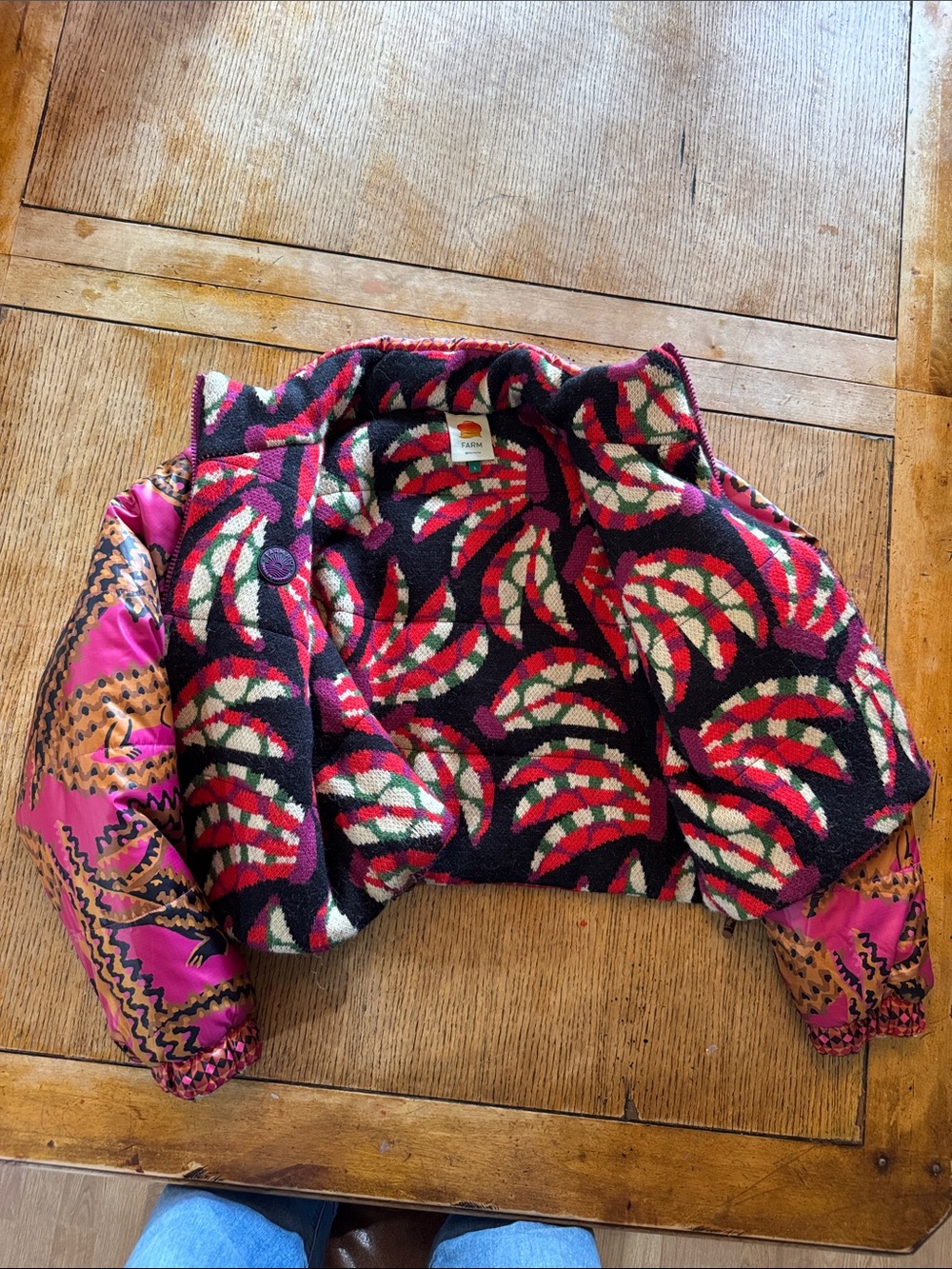 FARM Rio Pink & Brown Patterned Cropped Puffer Jacket - Picture 3 of 4